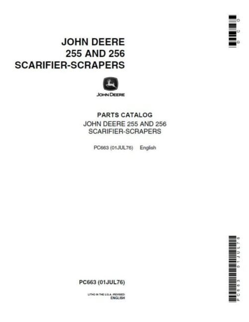 John Deere 255, 256 Attachments (255 Scarifier-Scrapers YR 1960 – 1962) Parts Catalog Manual