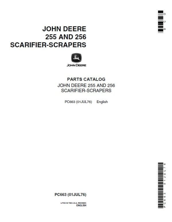 John Deere 255, 256 Attachments (255 Scarifier-Scrapers YR 1960 – 1962) Parts Catalog Manual John Deere 255, 256 Attachments (255 Scarifier-Scrapers YR 1960 – 1962) Parts Catalog Manual