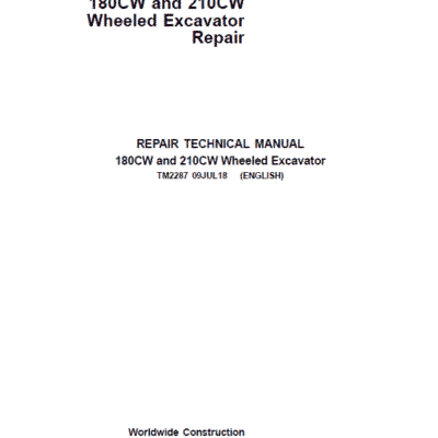 Cart John Deere 180CW, 210CW Wheeled Excavator Repair Service Manual