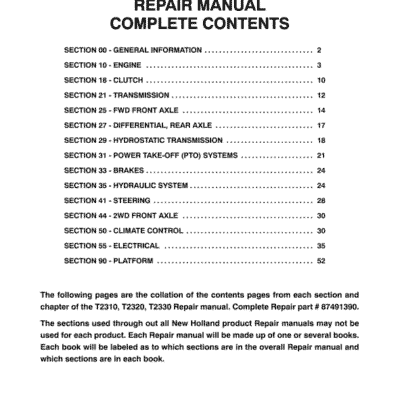 New Holland T2310, T2320, T2330 Tractor Service Manual