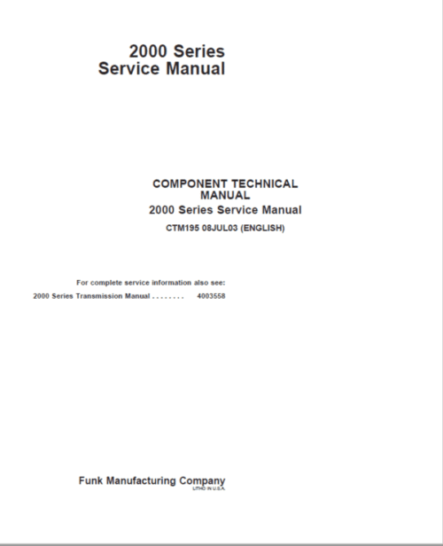 John Deere 2000 Series Transmission Repair Manual