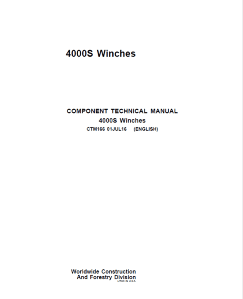 John Deere 4000S Winches Service Repair Manual Ctm166