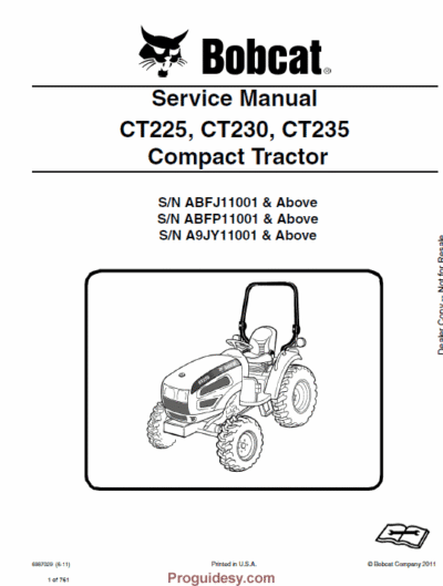 Bobcat CT225 CT235 Compact Tractor Service Manual