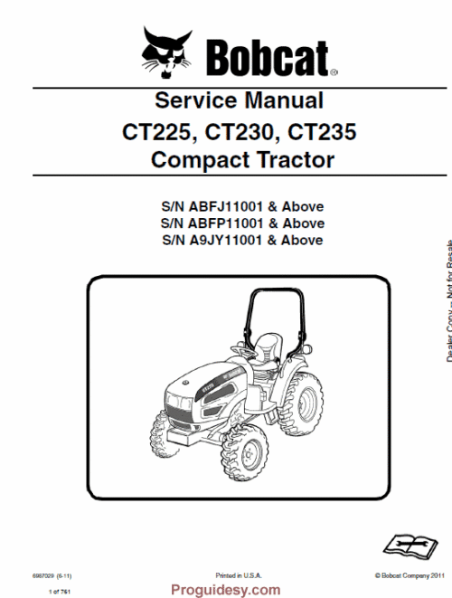 Bobcat CT225 CT235 Compact Tractor Service Manual