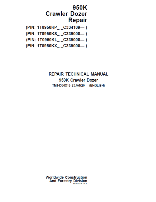 John Deere 950K Crawler Dozer Repair Service Manual