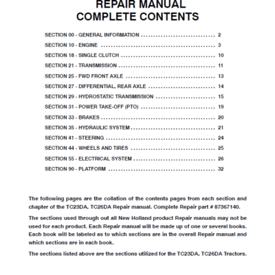 New Holland TC23DA, TC26DA Tractor Service Manual