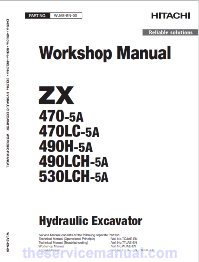 Hitachi ZX470-5A, ZX490LCH-5A and ZX530LCH-5A Excavator Service Repair Manual