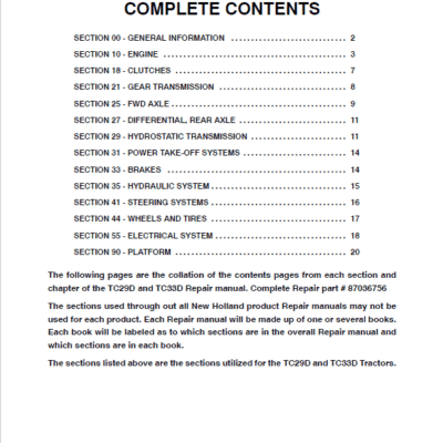 New Holland TC29D, TC33D Tractor Service Manual