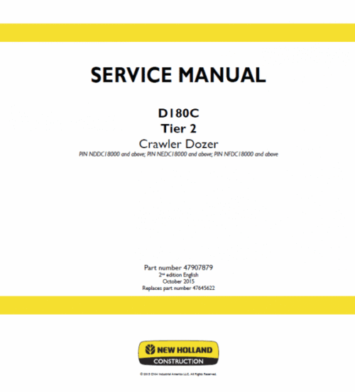 New Holland D180C Tier 2 & Tier 3 Dozer Service Manual