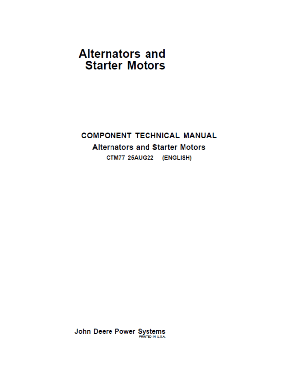 John Deere Alternators and Motors Service Repair Manual John Deere Alternators and Motors Service Repair Manual