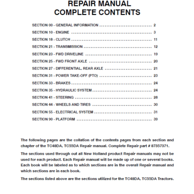 New Holland Tc48da Tc55da Tractor Parts Manual