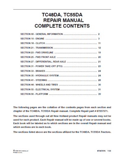 New Holland Tc48da Tc55da Tractor Parts Manual