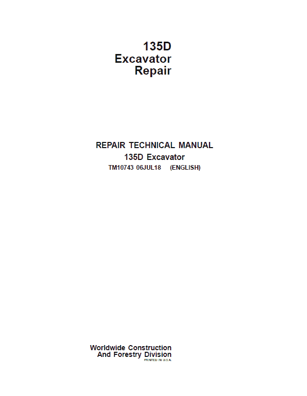 John Deere 135D Excavator Repair Service Manual John Deere 135D Excavator Repair Service Manual