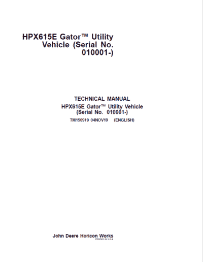 John Deere HPX615E Gator Utility Vehicles Repair Service Manual