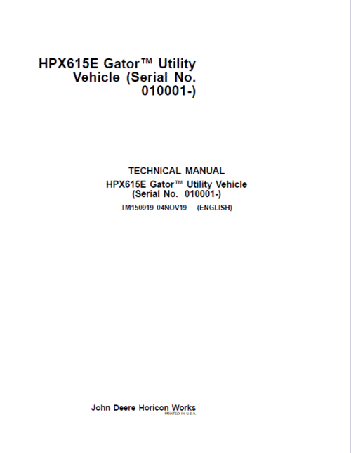 John Deere HPX615E Gator Utility Vehicles Repair Service Manual