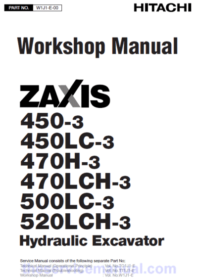 Hitachi ZX450-3, ZX470LCH-3 and ZX520LCH-3 Excavator Service Repair Manual