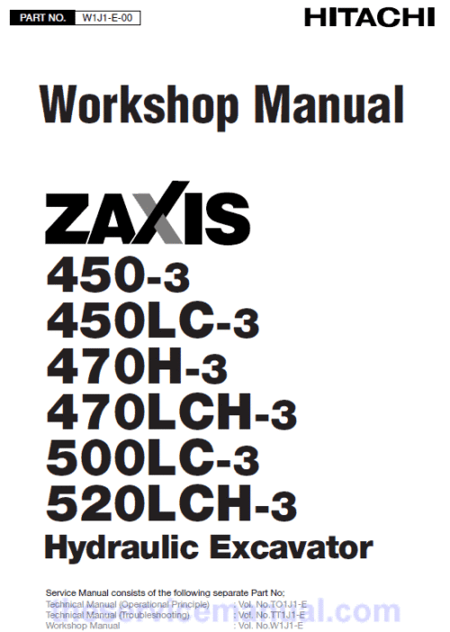 Hitachi ZX450-3, ZX470LCH-3 and ZX520LCH-3 Excavator Service Repair Manual