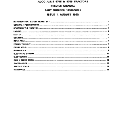AGCO Allis 8745, 8765 Tractors Service Manual Download