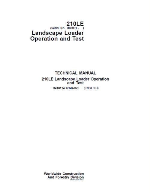 John Deere 210LE Landscape Loader Repair Technical Manual