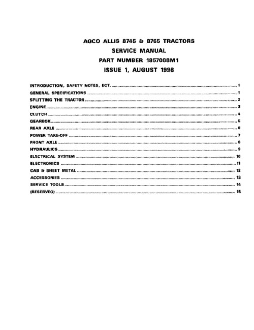 AGCO Allis 8745, 8765 Tractors Service Manual Download AGCO Allis 8745, 8765 Tractors Service Manual Download