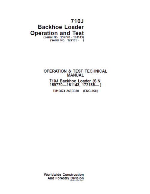 John Deere 710J Backhoe Loader Technical Manual (S.N 159770 – 161143 and after 172185 – )