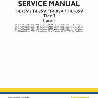 New Holland T4.75V, T4.85V, T4.95V, T4.105V Tier 3 Tractor Manual
