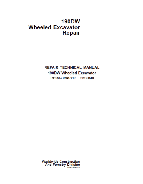 John Deere 190DW Wheeled Excavator Service Manual