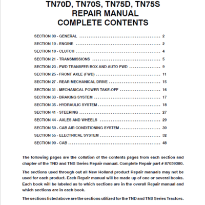 Cart New Holland Tn70d Tn70s Tn75d Tractor Repair Manual