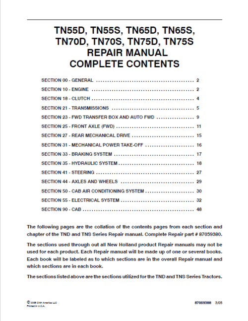 New Holland Tn70d Tn70s Tn75d Tractor Repair Manual