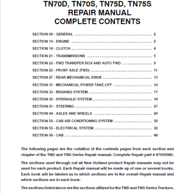 New Holland TN55S, TN65S, TN70S, TN75S Tractor Service Manual