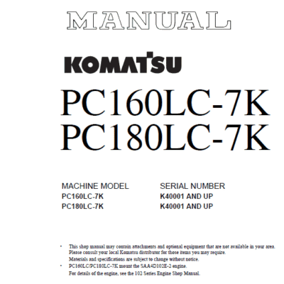 Komatsu Pc180lc-5k Excavator Service Manual