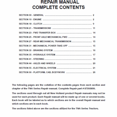 Cart New Holland TN70A TN75A TN85A Tractor Service Manual