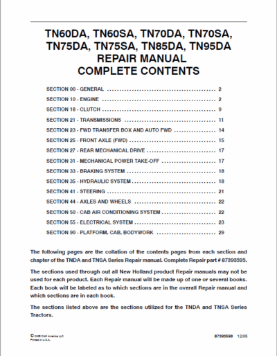 New Holland TN95DA Tractor Service Manual
