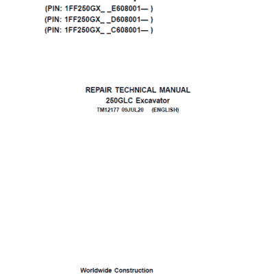 Cart John Deere 250GLC Excavator Service Manual