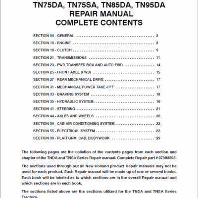 Cart New Holland TN60DA, TN70DA, TN75DA, TN85DA, TN95DA Tractor Manual