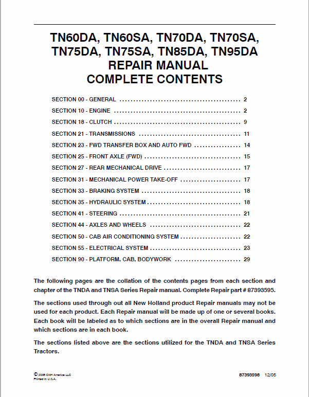 New Holland TN60DA, TN70DA, TN75DA, TN85DA, TN95DA Tractor Manual New Holland TN60DA, TN70DA, TN75DA, TN85DA, TN95DA Tractor Manual