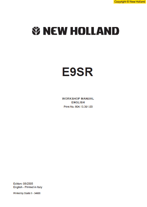 New Holland E9SR Mini Excavator Service Manual New Holland E9SR Mini Excavator Service Manual