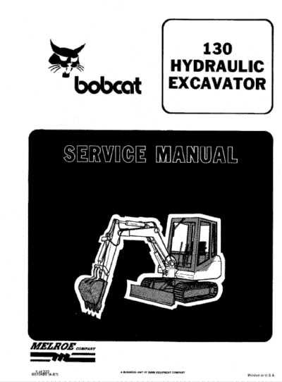 Bobcat 130 Hydraulic Excavator Service Manual