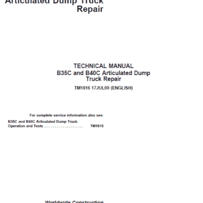 John Deere B35C, B40C Articulated Dump Truck Repair Technical Manual