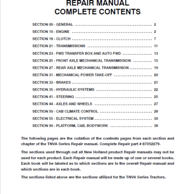 New Holland TN60VA, TN75VA, TN95VA Tractor Service Manual