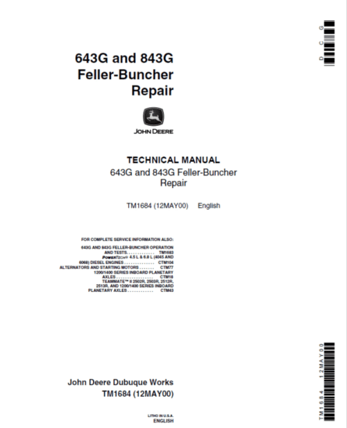 John Deere 643E, 843E Feller Buncher Services Repair Manual