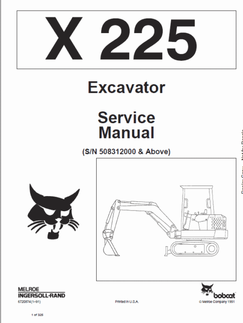 Bobcat X225 Excavator Service Manual