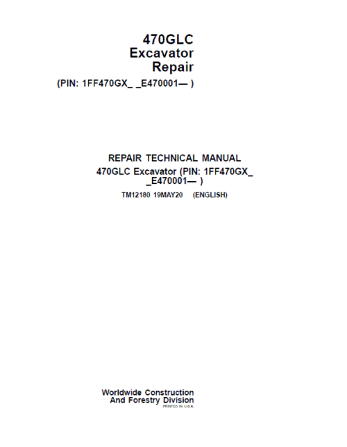 John Deere 470GLC Excavator Repair Services Manual