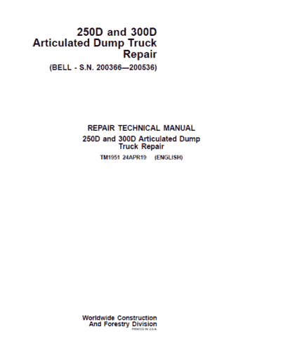 John Deere 250D, 300D Dump Truck Service Manual