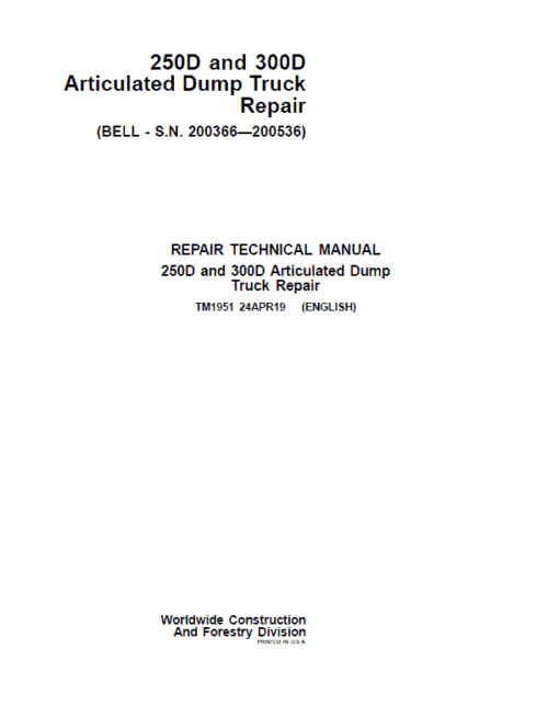 John Deere 250D, 300D Dump Truck Service Manual