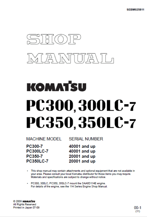 Komatsu PC300-7 PC300LC-7 Hydraulic Service Manual