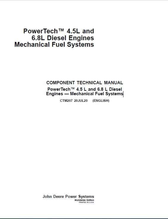 John Deere PowerTech 4.5L, 6.8L Diesel Engines Component Technical Manual John Deere PowerTech 4.5L, 6.8L Diesel Engines Component Technical Manual