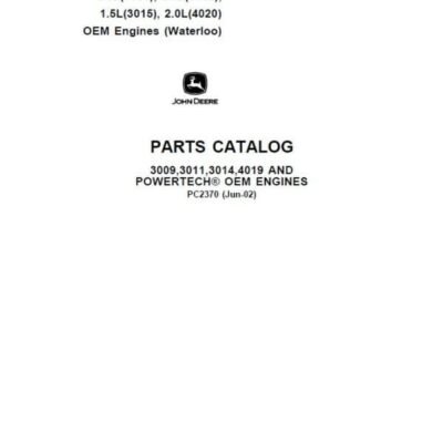 John Deere 3009, 3011, 3012, 3014, 3015, 4019, 4020 Engines Parts Catalog Manual