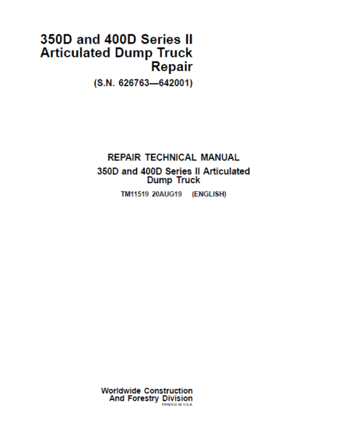 John Deere 350D, 400D Series 2 Dump Truck Service Manual