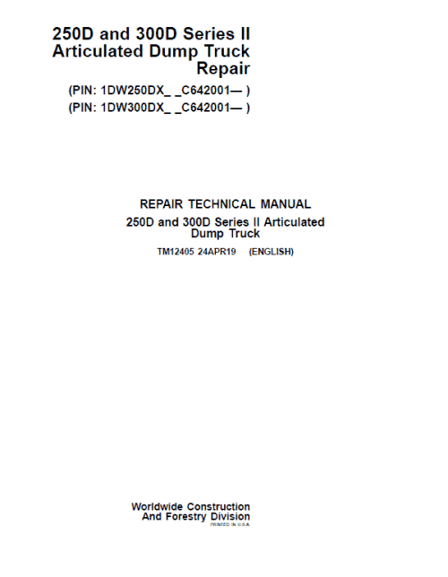 John Deere 250D, 300D Series 2 Dump Truck Technical Manual (S.N. after C642001 – )